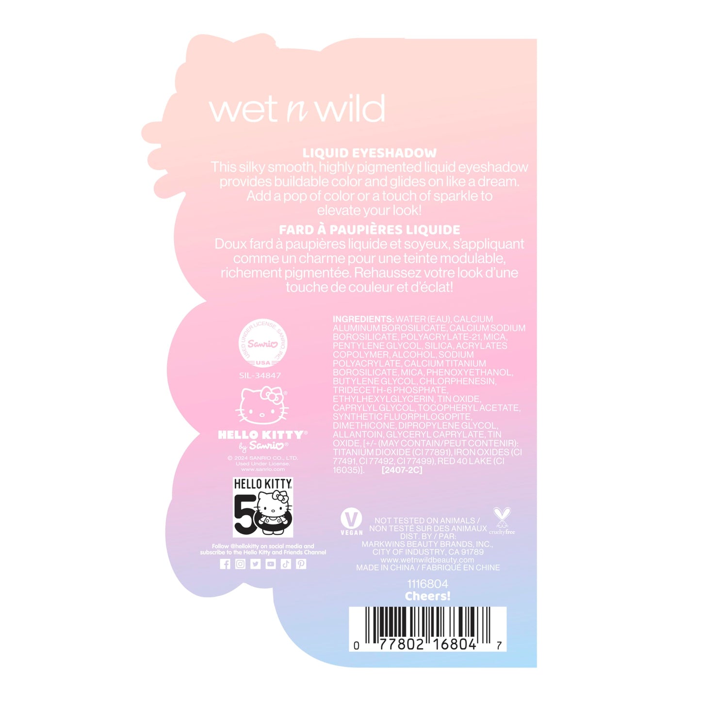 wet n wild Hello Kitty Liquid Eyeshadow, Smooth, Blendable, Shimmery Matte Bubblegum Pink Shade, Cruelty-Free & Vegan - Cheers!