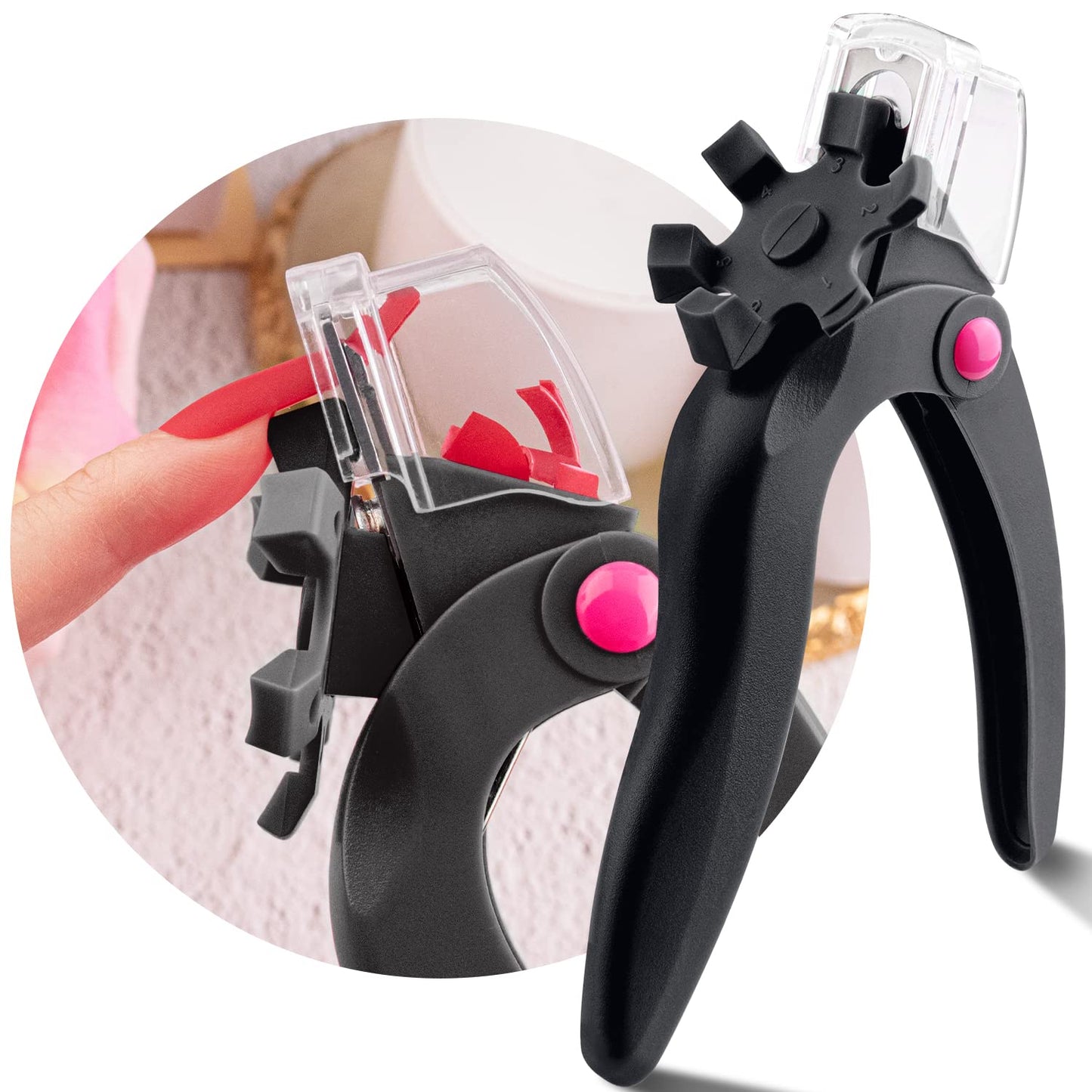 Belleboost Adjustable Acrylic Nail Clippers with Sizer, Catcher and Length Measurement, Black Professional Dial Stainless Steel Blade Nail Tips