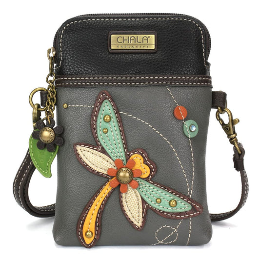 CHALA Crossbody Cell Phone Purse-Women Canvas Multicolor Handbag with Adjustable Strap - Special Edition - Dragonfly - gray Fashion CHALA