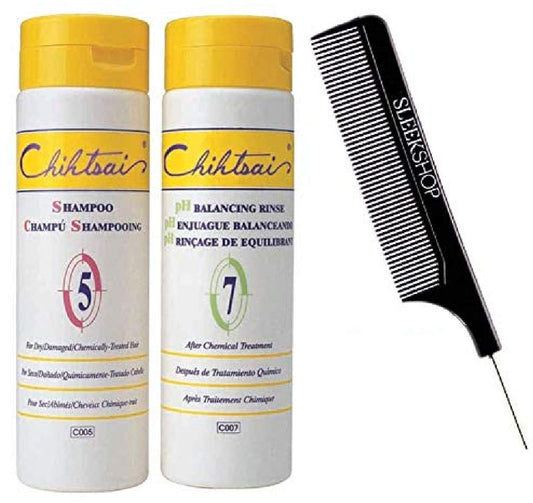 Chihtsai No. 5 SHAMPOO & No. 7 pH BALANCING RINSE Conditioner DUO SET, For Dry, Damaged, Chemically-Treated Hair (w/Sleek Comb) Number 5,7 (8.3 oz