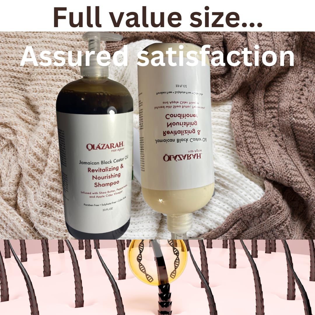 OLAZARAH Jamaican Black Castor Oil Shampoo and Conditioner Set - 33 Fl Oz Each - Revitalizing & Nourishing - Infused with Shea Butter, Peppermint