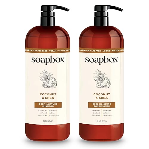 Soapbox Shampoo and Conditioner Set with Coconut Oil, Jojoba Oil, Aloe and Shea Butter to Moisturize and Nourish for All Hair Types, 1 Liter Each