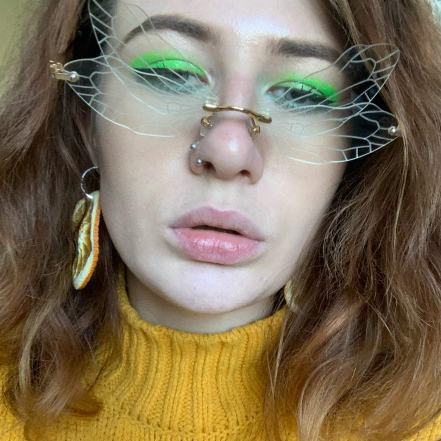 Fashion Rimless Dragonfly Wing Sunglasses Women Vintage Clear Ocean Lens Eyewear Men Pink Yellow Sun Glasses Shades UV400 (white)