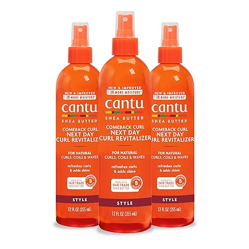 Cantu Comeback Curl Next Day Curl Revitalizer for Natural Hair with Pure Shea Butter, 12 fl oz (Pack of 3)