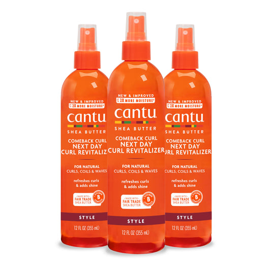 Cantu Comeback Curl Next Day Curl Revitalizer for Natural Hair with Pure Shea Butter, 12 fl oz (Pack of 3)