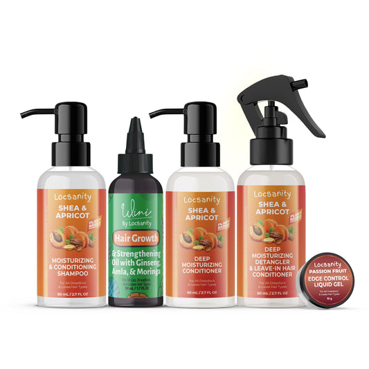 Locsanity Natural & Organic Loose Natural Sample Travel Kit, Gentle 2-in-1 Shampoo/Conditioner, Deep Moisturizing Conditioner, Hair Oil, Detangler