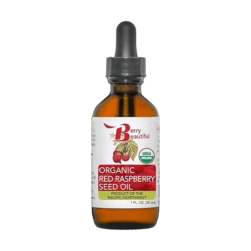 Berry Beautiful Certified Organic Red Raspberry Seed Oil - Cold-Pressed from US Grown Raspberries - Skin Moisturizer for Hydration and Protection - 1