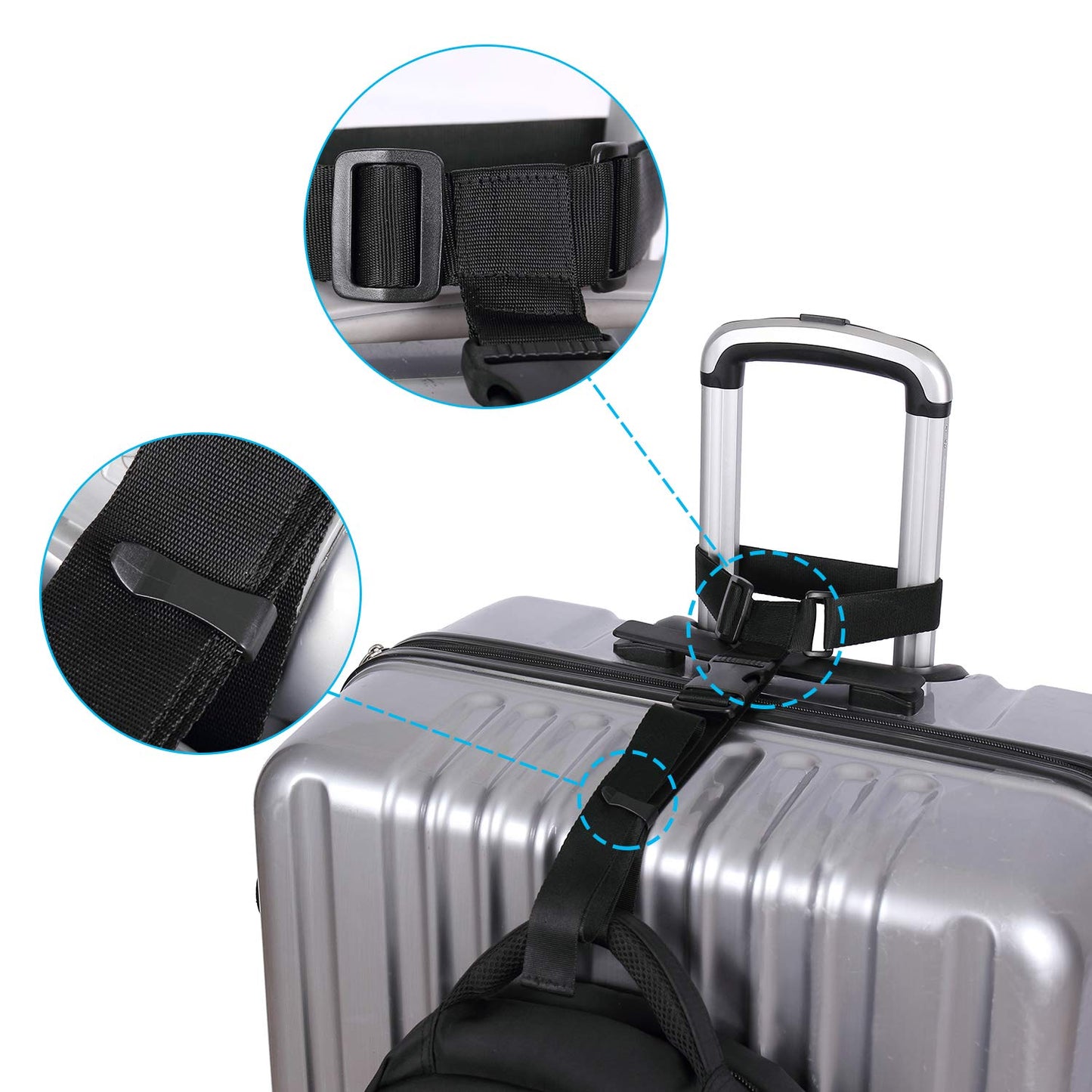 Vigorport Luggage Connector Straps 2-Pack – Adjustable Add-A-Bag Travel Accessories to Connect 3 Suitcases, Black, Extended Size