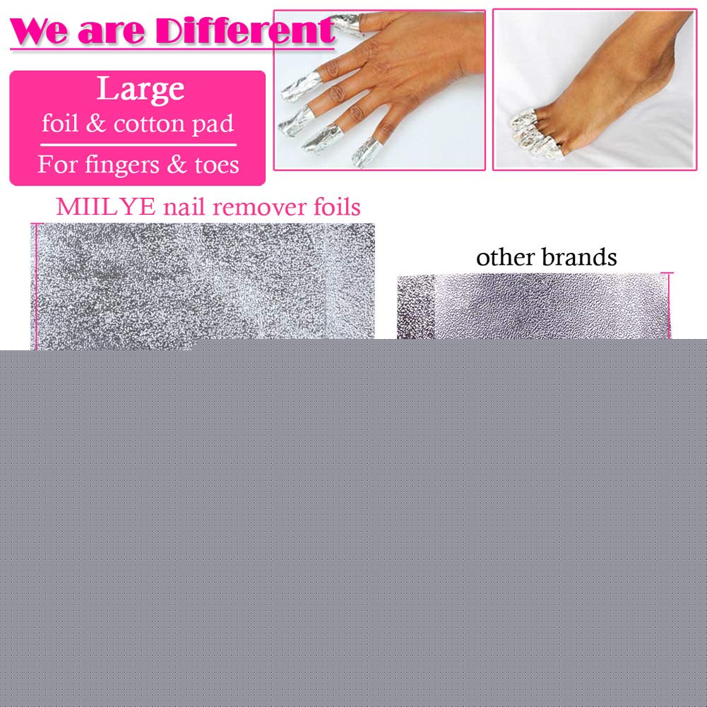 MIILYE Nail Polish Remover Foil Wraps for Acrylic/Dip Powder/UV/Gel/Polish Varnish Soak-off Removal, with Pre-attached Lint Free Pad (100x Gel Nail