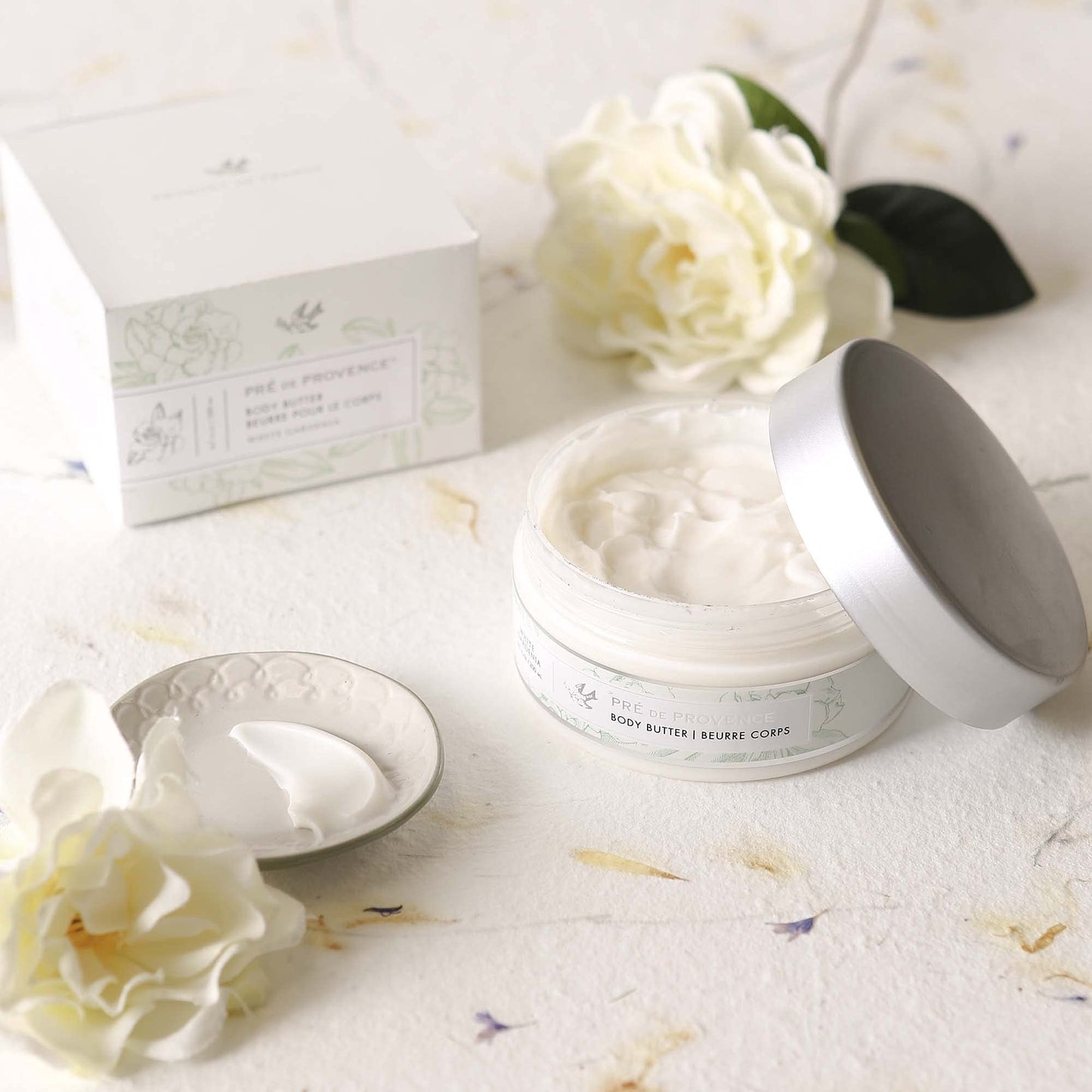 Pre de Provence Collection Shea Butter Enriched Body Butter Soothing & Hydrating Emollient Cream Body Moisturizer for Women, 6.7 Fl Oz, White Gardenia