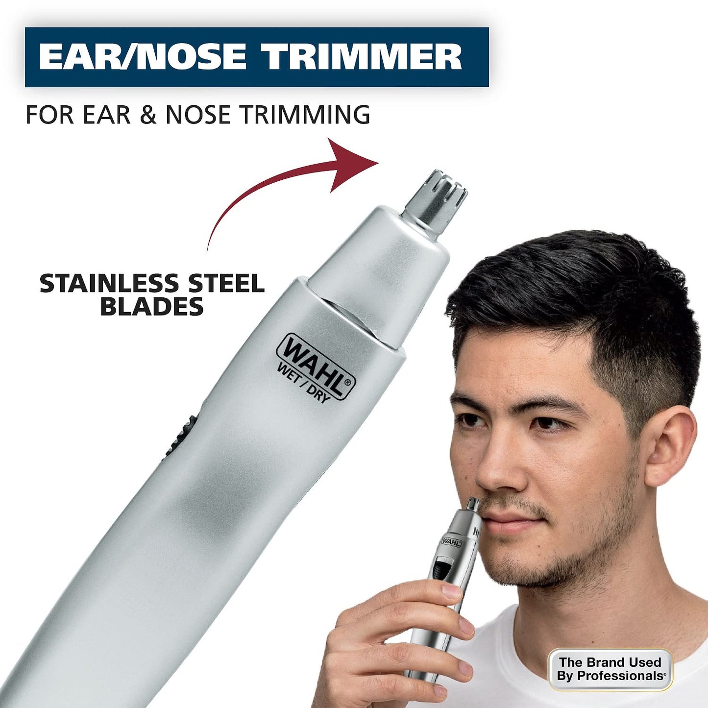 Wahl Men’s Nose Hair Trimmer, for Eyebrows, Neckline, Nose & Ear Hair, Precision Detail Trimming with Interchangeable Heads, Battery Included - Model Beauty and Personal Care Wahl