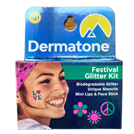 Dermatone Festival Glitter Kit | Pink & Green Biodegradable Glitter for Concerts, Festivals, Parties & Events | Includes Face & Body Glitter, Stencils
