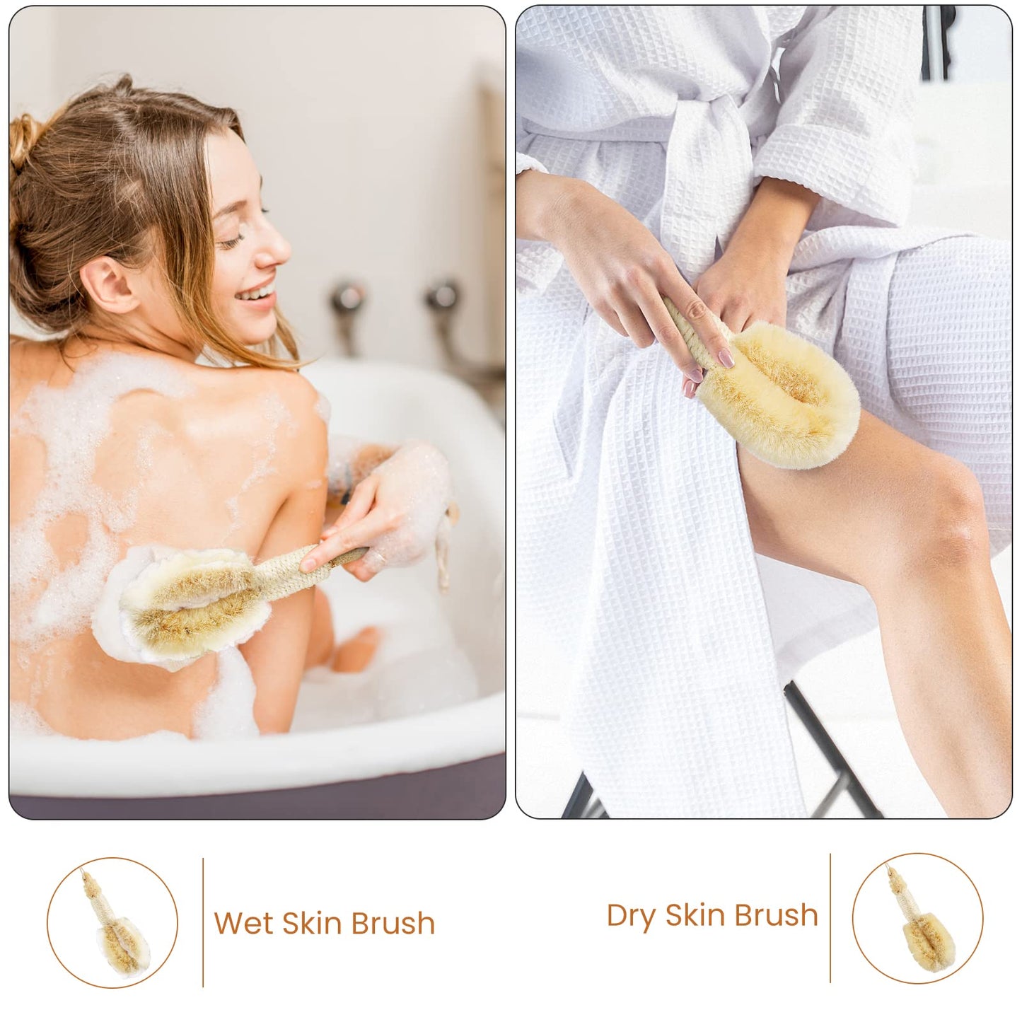 Dry Brushing Body Brush - Dry Skin Brushes Vegan Natural Sisal Bristles for Lymphatic Drainage and Cellulite, Exfoliating Body Scrubber for Bath