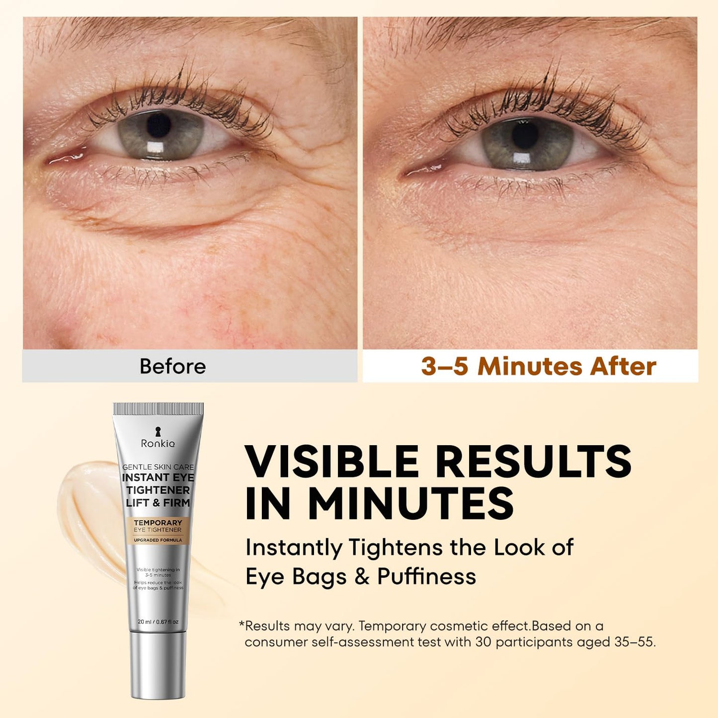 RONKIE Instant Firm Eye Tightener: Upgraded Formula for Women Helps Reduce Eye Bags Puffiness and Wrinkles in 3-5 Minutes When Time Matters 1.34 oz Beauty and Personal Care RONKIE