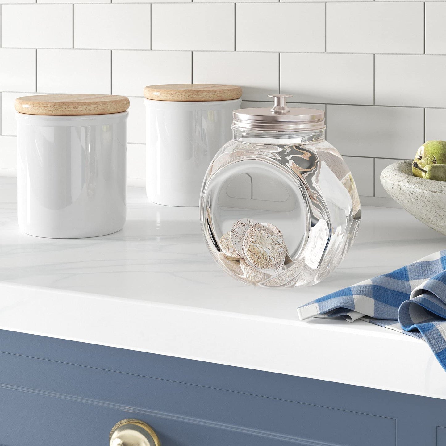 Glass Cookie Jars for Kitchen Counter (3 Pack) 75oz Food Storage Canisters with Airtight Lids + Marker & Labels, Coin & Penny Jar for Candy Buffet…