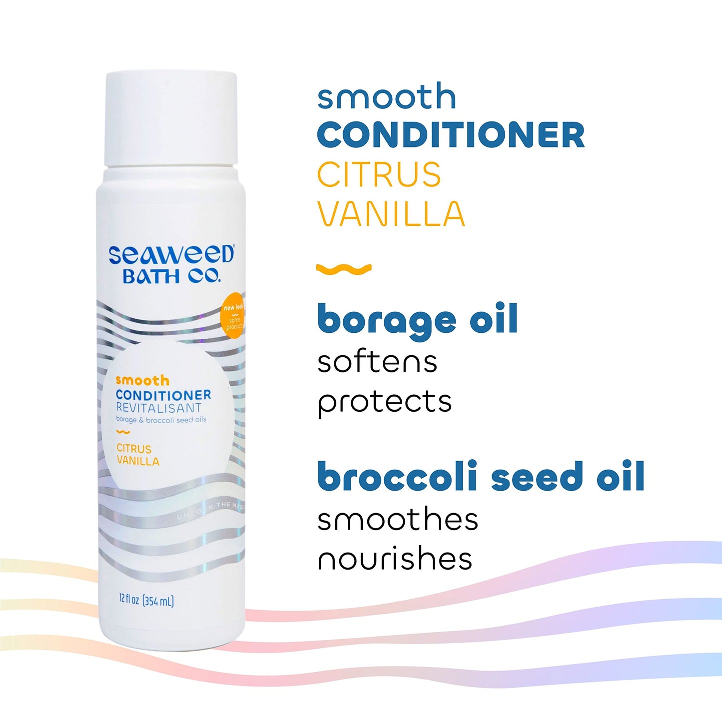Seaweed Bath Co. Smooth Conditioner, Citrus Vanilla Scent, 12 Ounce, Sustainably Harvested Seaweed, Borage and Broccoli Seed Oils, For Curly