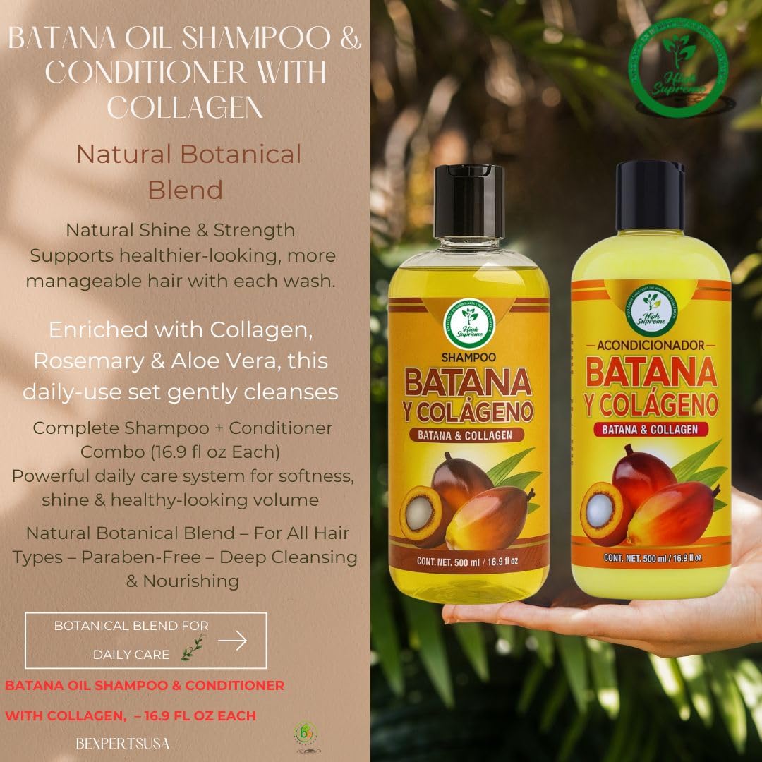 Batana Oil Shampoo with Collagen, Rosemary & Aloe Vera & Conditioner Combo - 16.9 fl oz Each - Nourishing & Moisturizing Combo - Salt-Free
