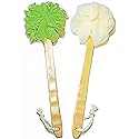 Shower Loofah Body & Back Scrubber - Exfoliating Loofah Bath Brush On a Stick - with Long Wooden Handle Back Brush for Men & Women - Easy Reach Body