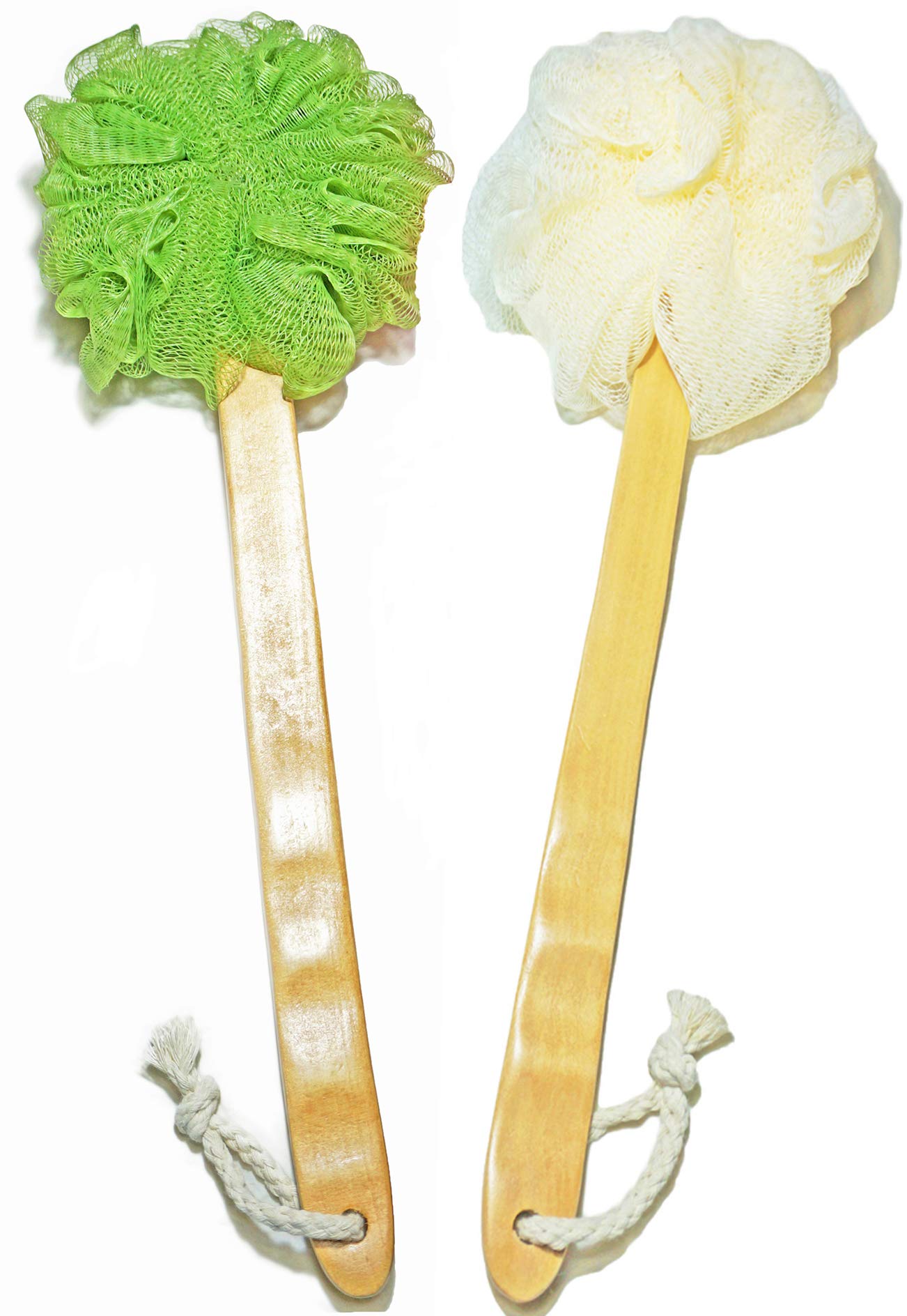 Shower Loofah Body & Back Scrubber - Exfoliating Loofah Bath Brush On a Stick - with Long Wooden Handle Back Brush for Men & Women - Easy Reach Body