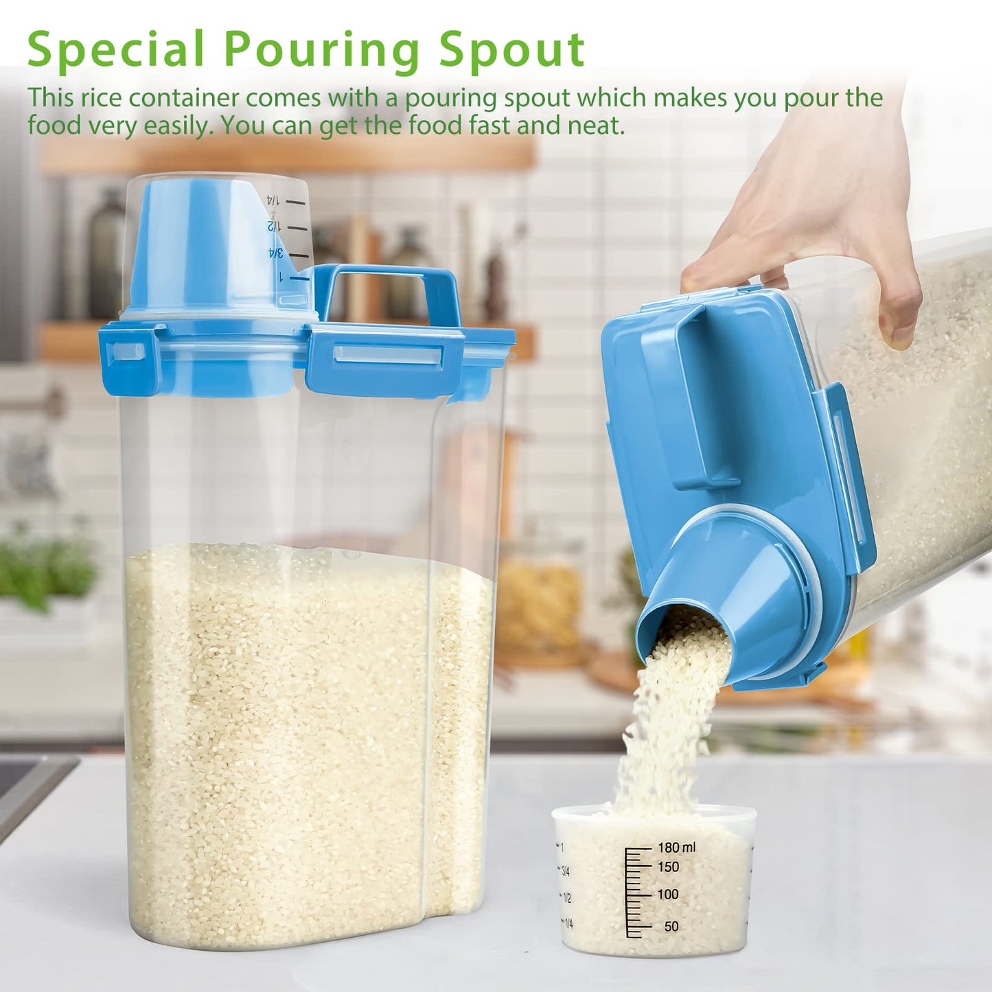 Viretec Rice Airtight Storage Container, 3 to 5Lbs Cereal Dry Food Flour Bin, Pet Dog Cat Food Dispenser with Measuring Cup, BPA Free Clear Plastic…