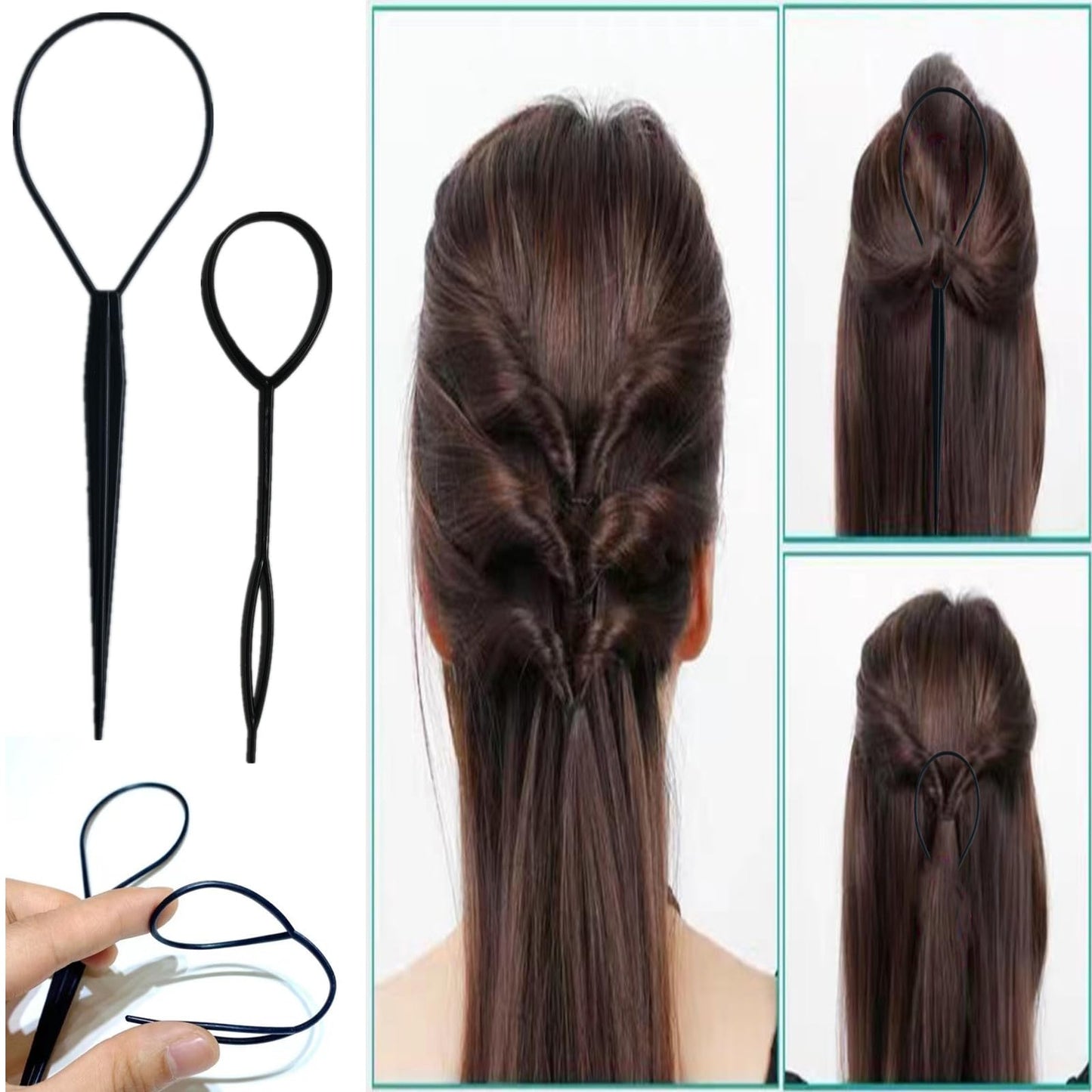 ZVOREI 8Pcs Black Hair Brushes Set with 4Pcs Topsy Tail Tools, Teasing Bristle Brush, Edge Control Brush, and 2Pcs Metal Pin Rat Tail Combs Beauty and Personal Care ZVOREI