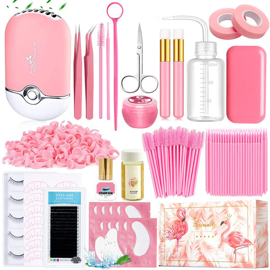 Lash Extension Kit Professional USB Eyelash Fan Individual 0.07D Curl Mix 8-15mm Extra Strong Glue Lash Glue Remover Eye Patch Silicone Pad