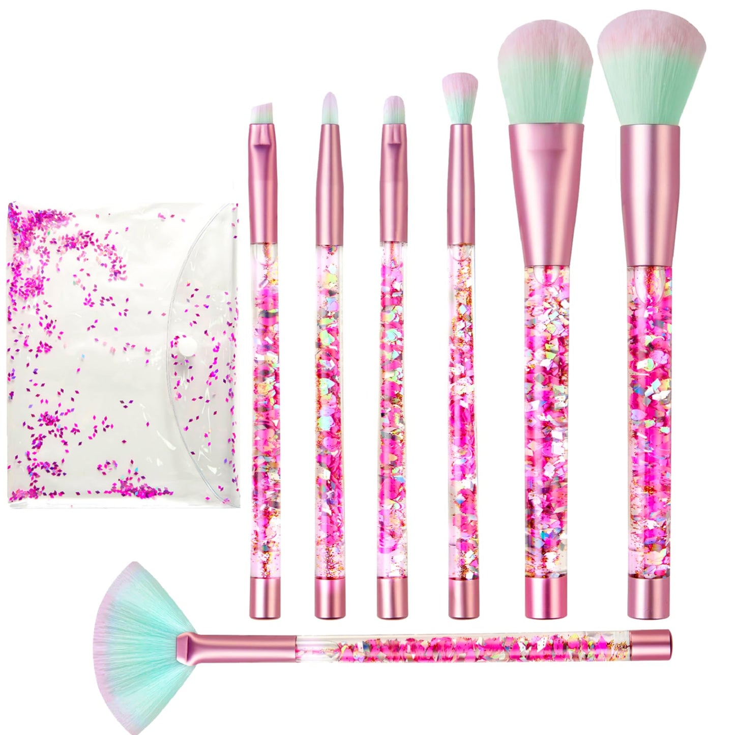Hawetimher Makeup Brush Set Pink Glitter,Unicorn Foundation Sparkles Cute Fan Powder Blush Lip Highlight Eye shadow Eyebrow Makeup Brushes Set