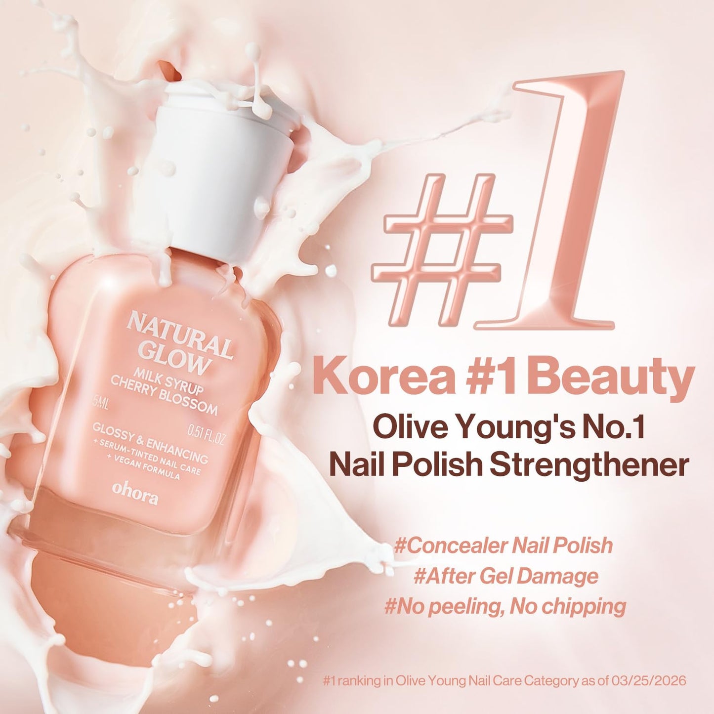 ohora Natural Glow Milk Syrup Nail Strengthener (Rosehip) - Tinted Nail Hardener for Brittle, Damaged Nails, Quick-Dry Glossy Finish, Nail Repair Beauty and Personal Care ohora