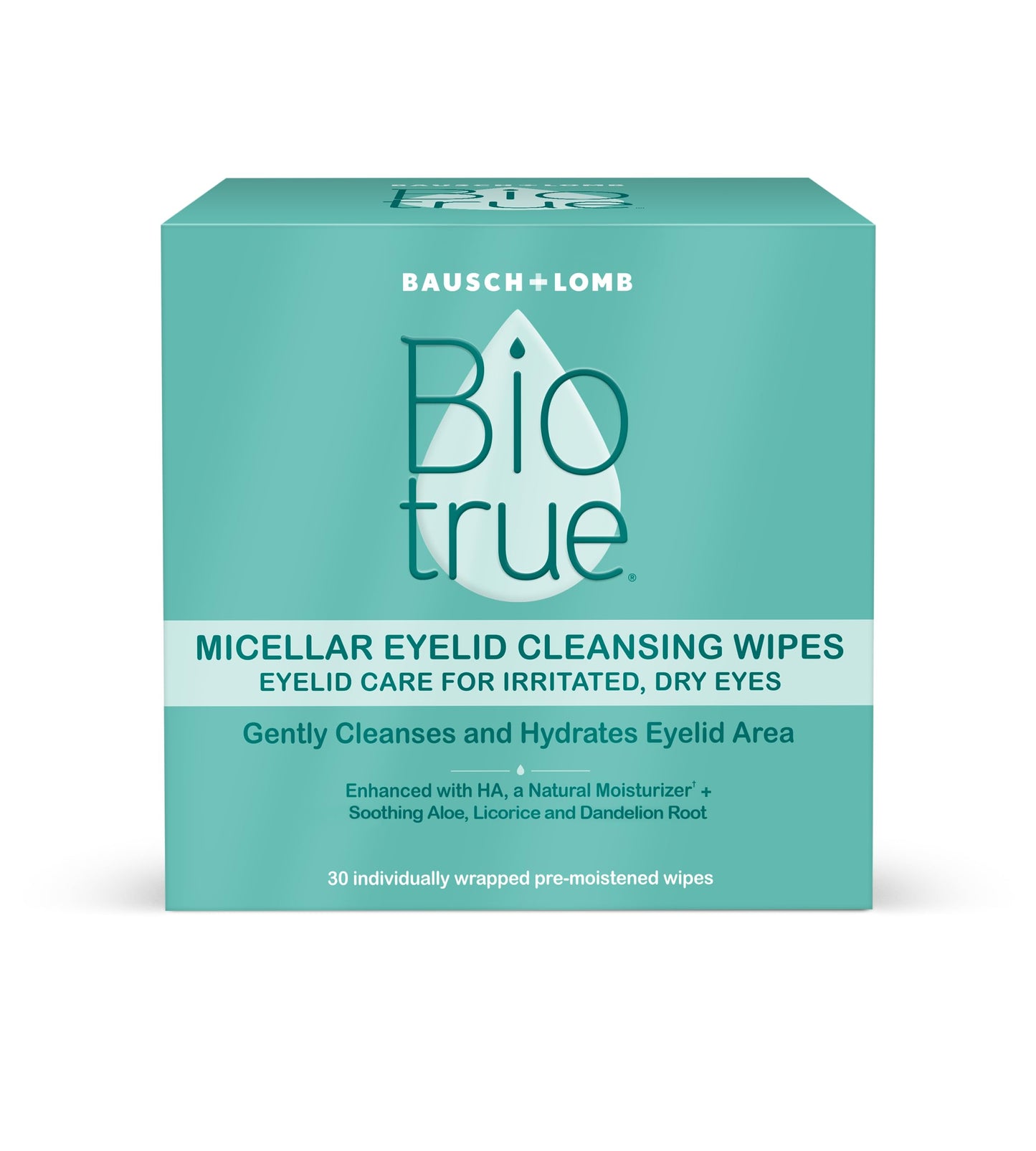 Biotrue Micellar Eyelid Cleansing Wipes, Fragrance-Free Eyelid Care for Dry, Irritated Eyes, Gently Cleanses, Hydrates & Soothes Eyelids, Moisturizing