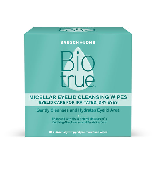 Biotrue Micellar Eyelid Cleansing Wipes, Fragrance-Free Eyelid Care for Dry, Irritated Eyes, Gently Cleanses, Hydrates & Soothes Eyelids, Moisturizing