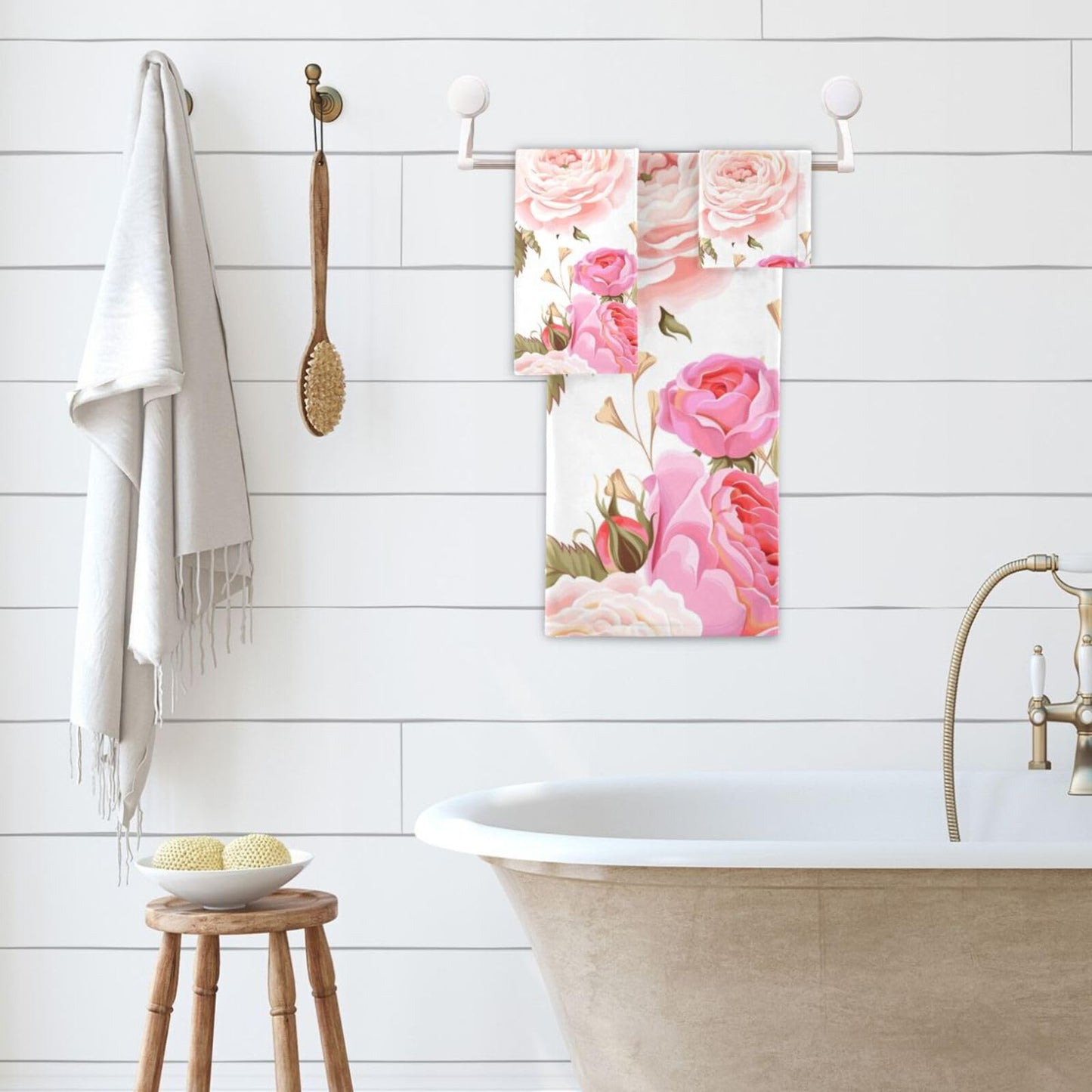 susiyo 3 Piece Bath Towel Set, Soft Highly Absorbent Bathroom Towels Beautiful Floral Pink Roses Fashion Print Quality Towels (Set of 3, 1 Bath…