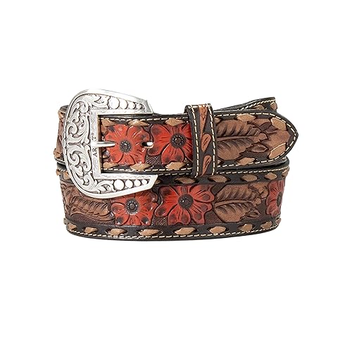 ARIAT Women's Floral Pattern Leather Belt, Brown/Black, Large