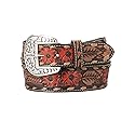 ARIAT Women's Floral Pattern Leather Belt, Brown/Black, Large