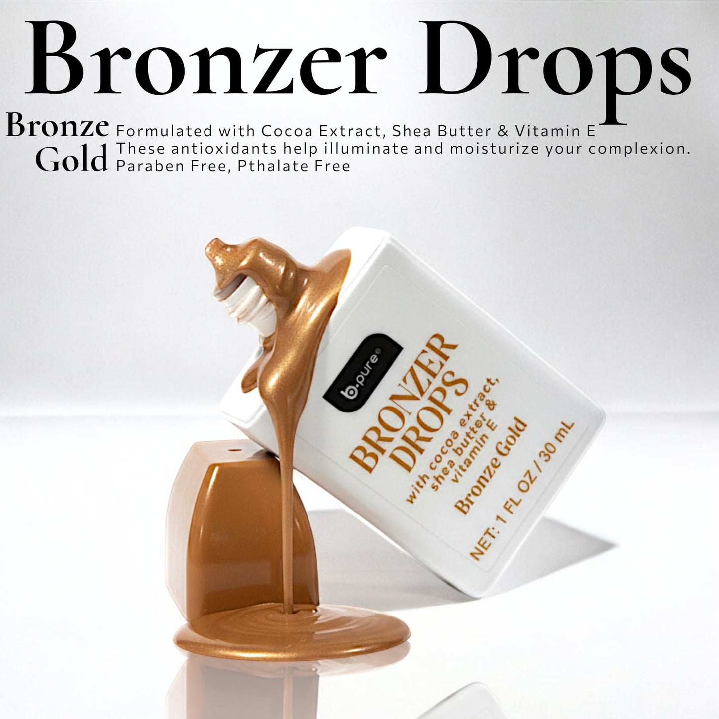 b.pure Moisturizing Bronzer Drops | Original Bronze Gold | Tinted Face & Skin Glow Enhancer | 1 oz, 3-Pack