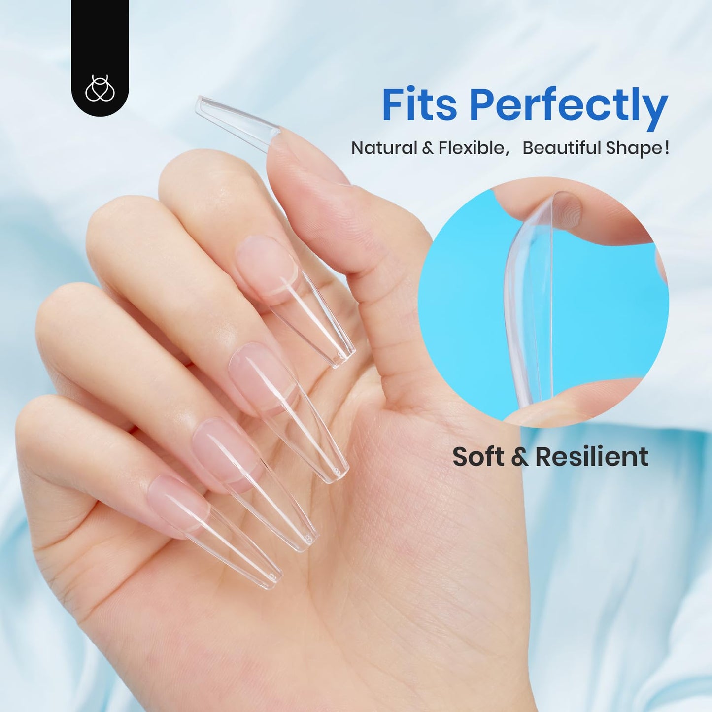 Beetles Acrylic Nails Kit 500Pcs Long Coffin Pre-Shaped Clear Full Cover Soft False Nails, Nail Tips Soak Off Easy Nail Extension Set for DIY Nails