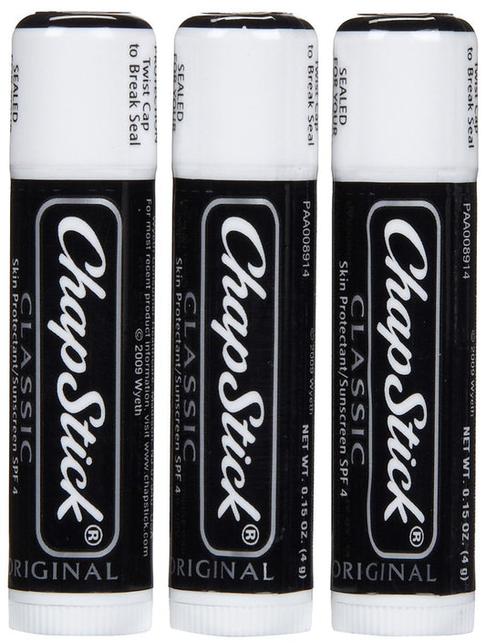 ChapStick Classic, Skin Protectant Flavored Lip Balm Tube, 3 Count (Pack of 1)