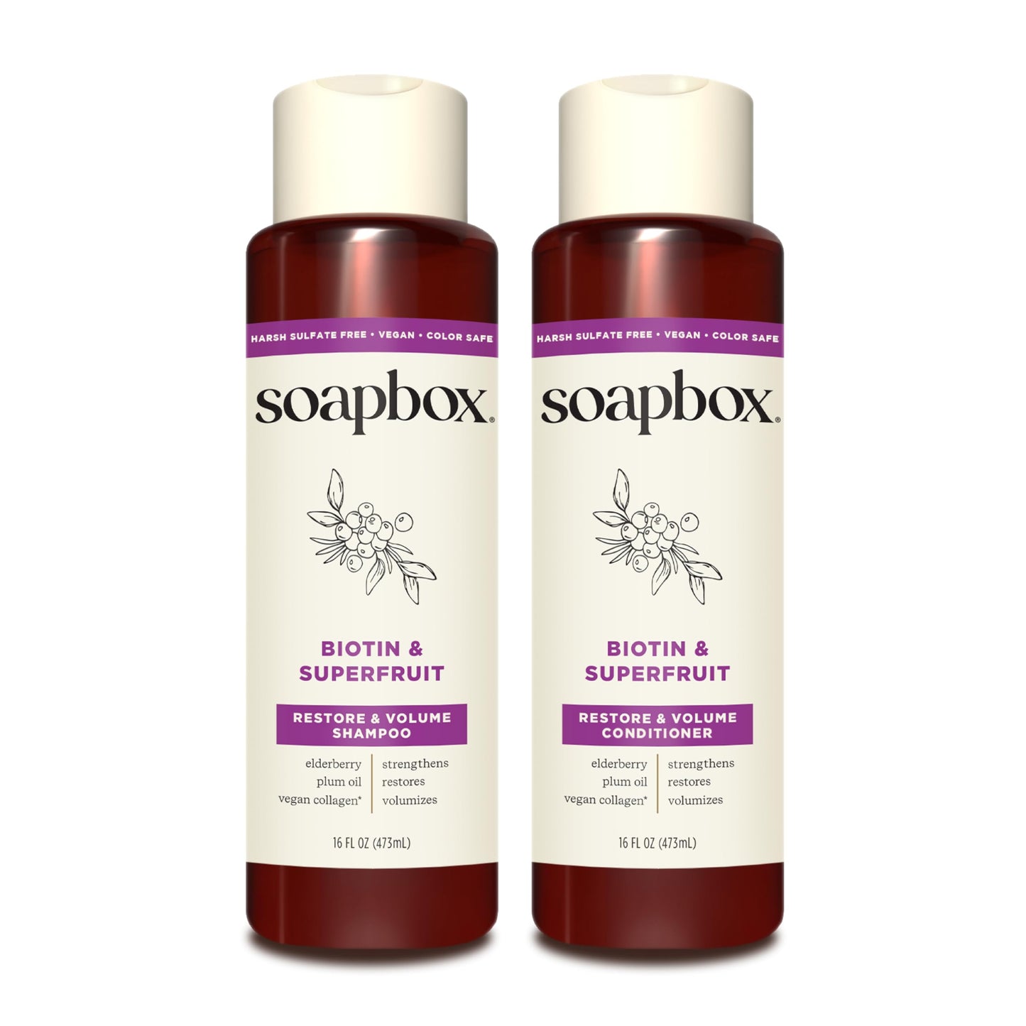 Soapbox Biotin & Super Fruit Shampoo & Conditioner Set, Leaves Hair Volumized & Strengthened - Clean Ingredients Free of Harsh Chemicals, Sulfates
