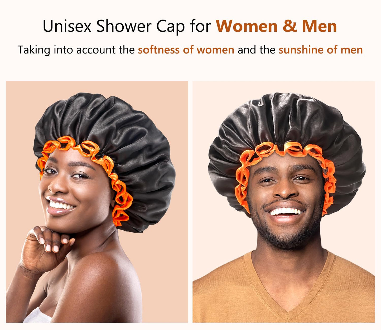 mikimini Small Black Shower Caps Pack of 2 for Kid, Double Layers Waterproof Bathing Hair Cap with Reusable Soft Comfortable PEVA Lining, Cute