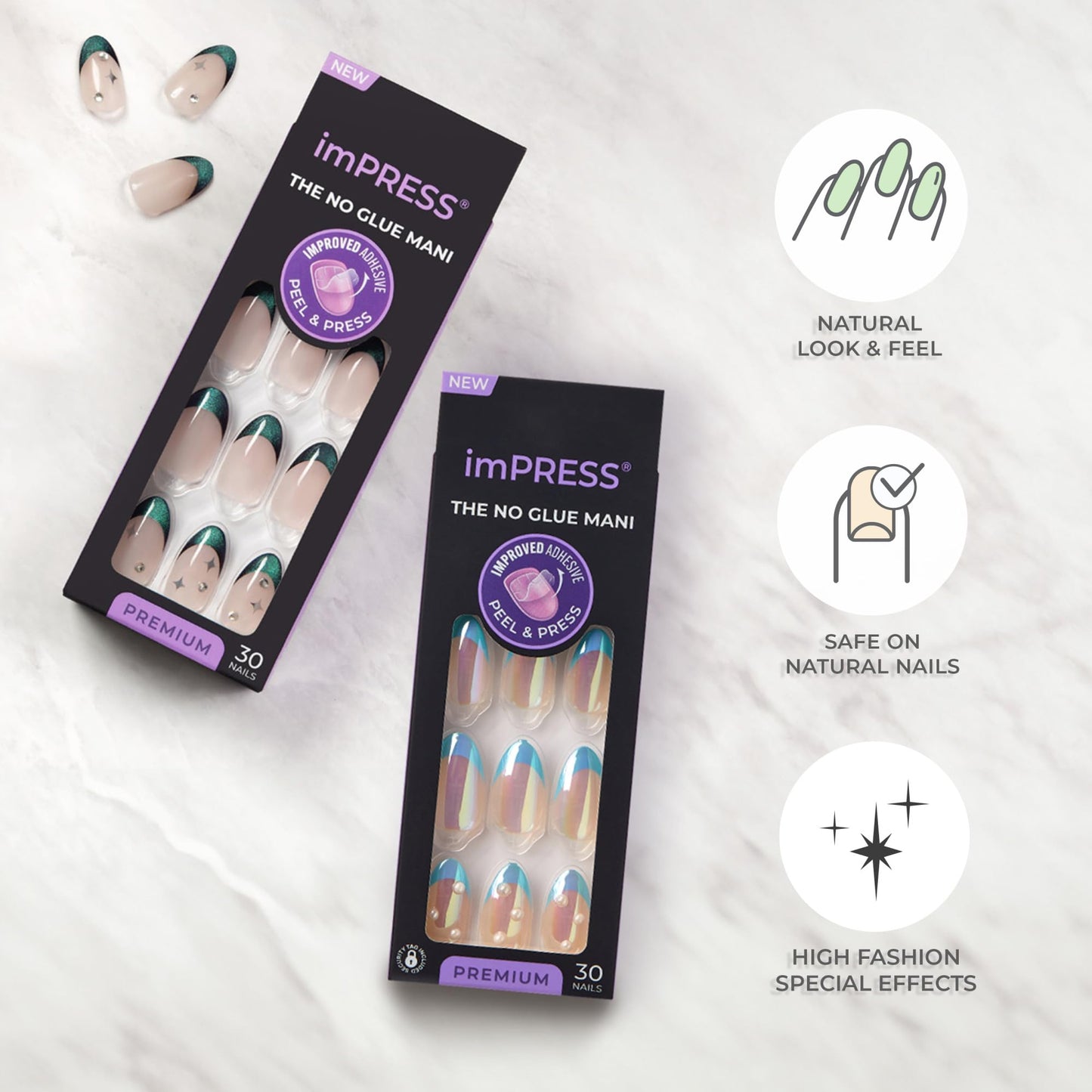 KISS imPRESS Press-On Manicure Premium Collection Fake Nails - All My Love, Pink, Aurora, Medium & Almond Shape, Easy To Apply, Super Hold, Chip Beauty & Personal Care imPRESS