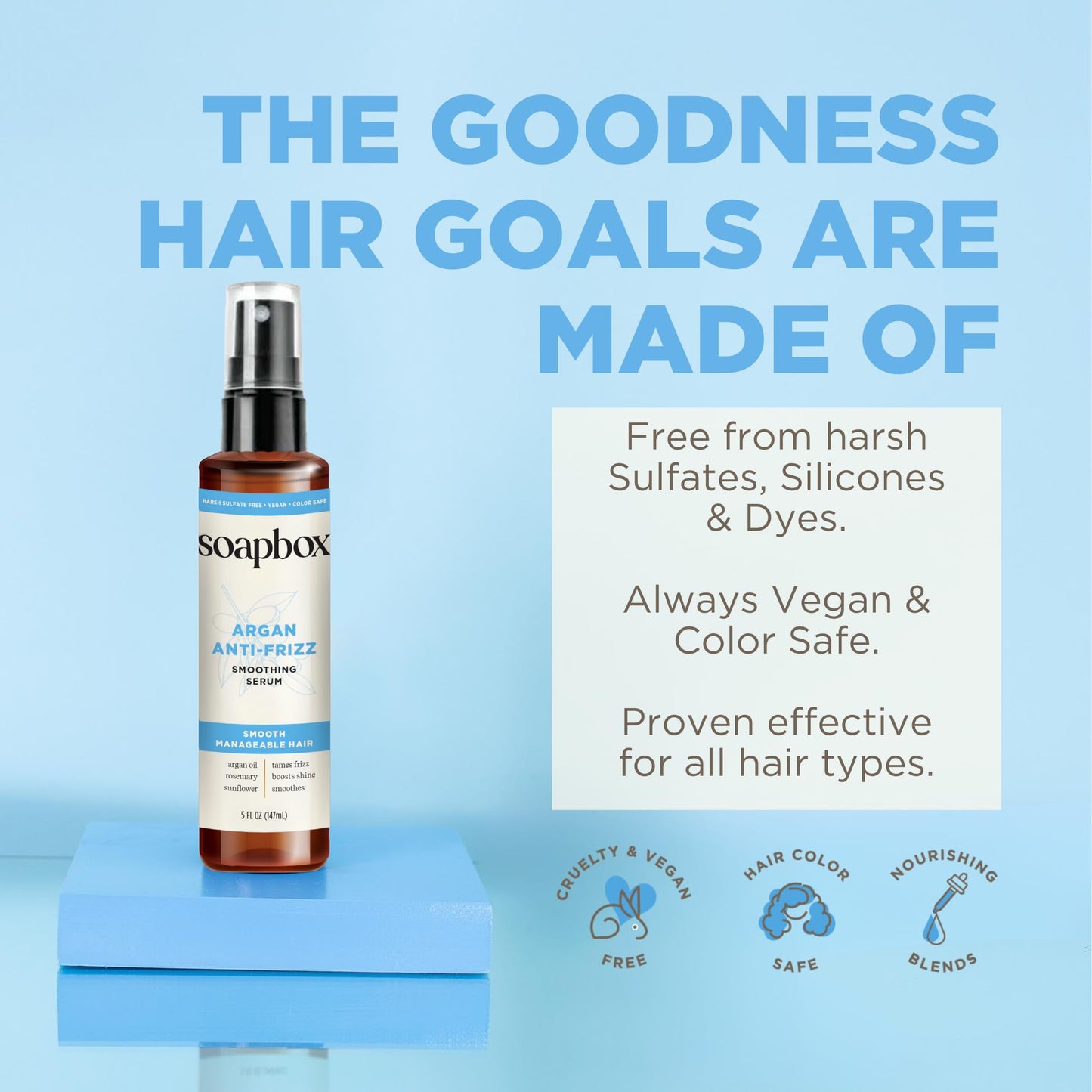 Soapbox Argan Oil Smoothing Serum, Anti-Frizz Serum For All Hair Types with Shea Butter & Vitamin E Repairs Damage & Controls Flyaways - Vegan