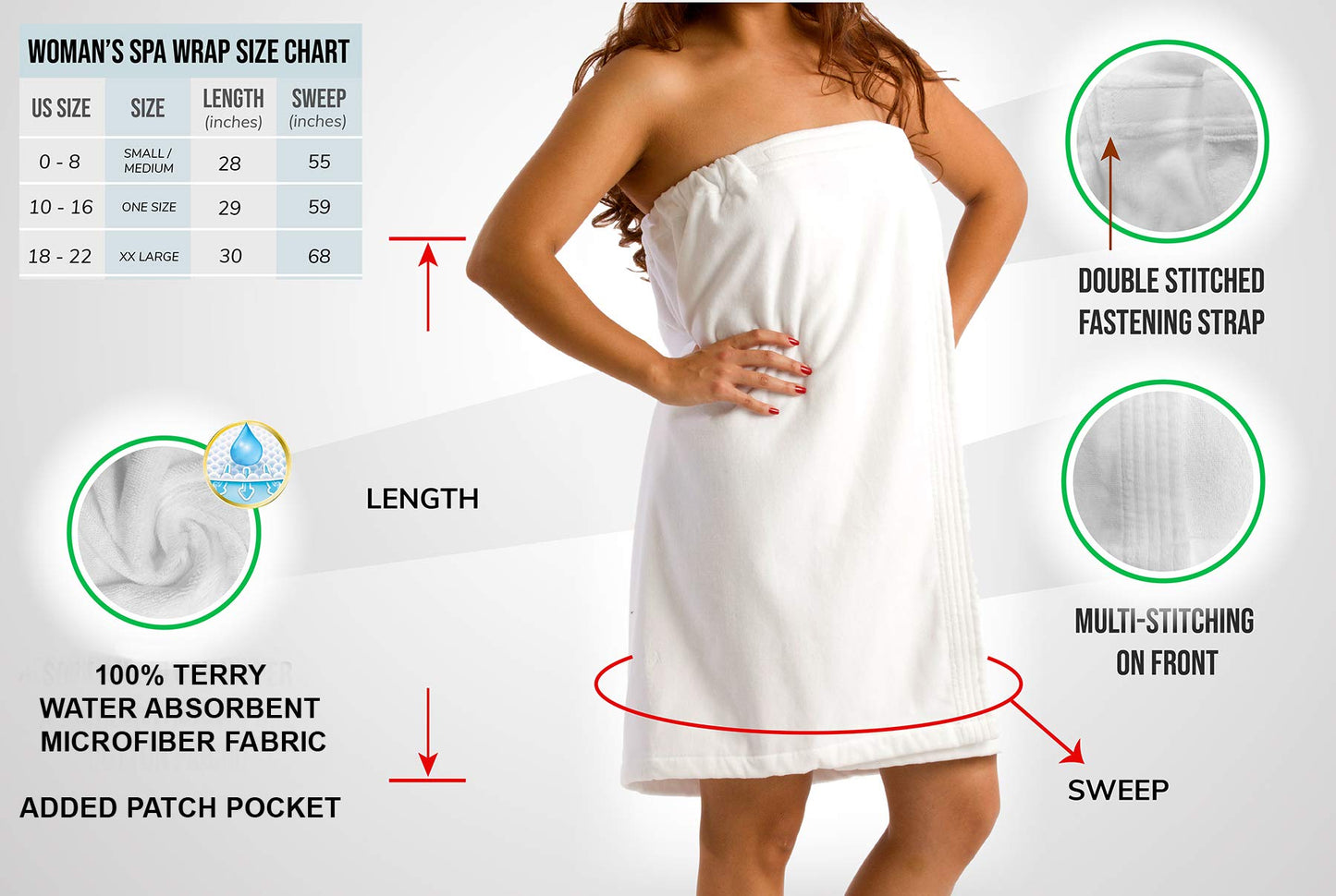 BY LORA Womens Spa Wrap Towels, Bath Towel Wrap Microfiber with Pocket Quick Dry Body Shower Wrap - XXX-Large Black