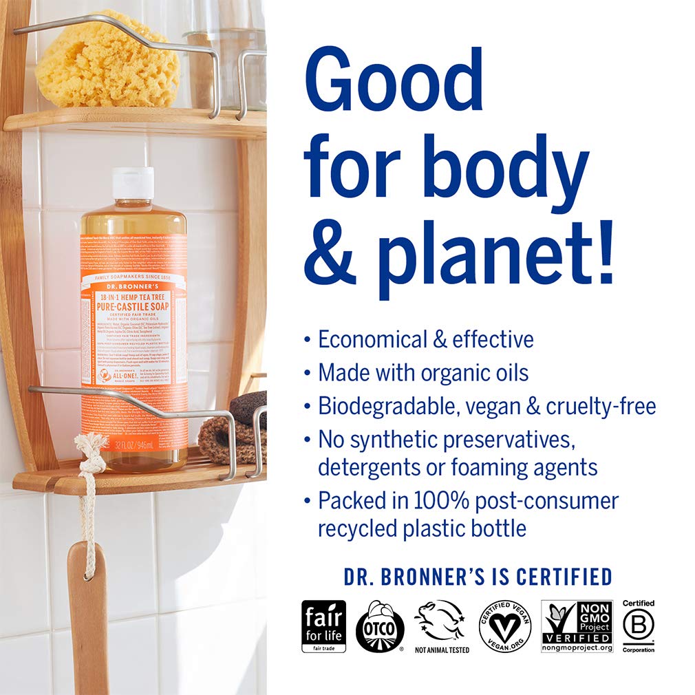 Dr. Bronner's Pure-Castile Liquid Soap - Tea Tree Bundle. 32 oz. Bottle and 2 oz. Travel Bottle