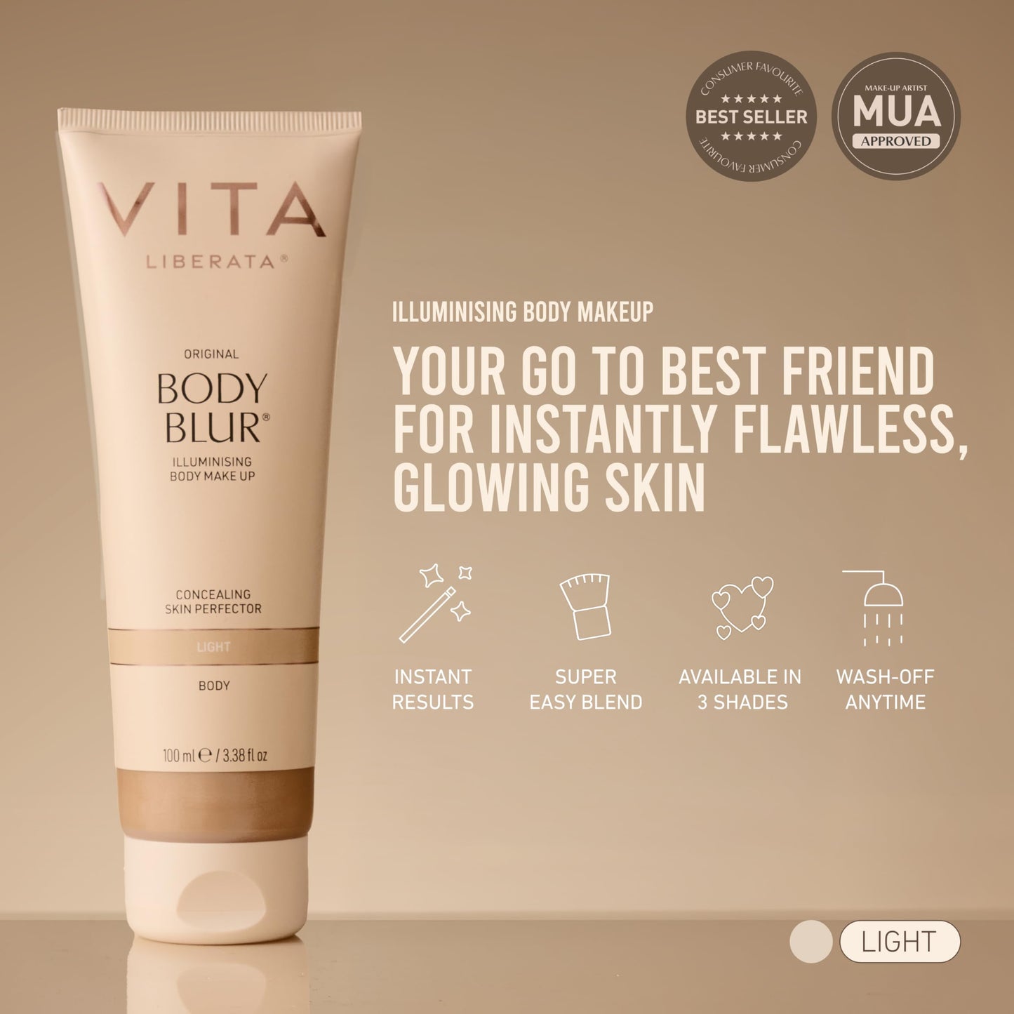 Vita Liberata Body Blur - Light, Skin Perfecting Leg & Body Makeup, Wash Off Instant Tanner, Radiant Glow & Flawless Finish, 3.38 fl oz Beauty and Personal Care VITA LIBERATA