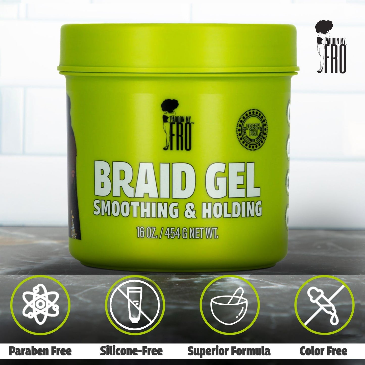 Pardon My Fro Braiding Gel - Strong Hold, Shine & Edge Control for Braids, Twists, Curls, and Dreads - Defines, Moisturizes, Adds Grip, and Provides
