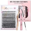 Riya Lash Clusters 12Rows 144Pcs with Strong Hold Bond Seal Lash Glue and Eyelash Extenisons Kit, and Applicator Clusters Lashes Kit 8-16MM D Curl