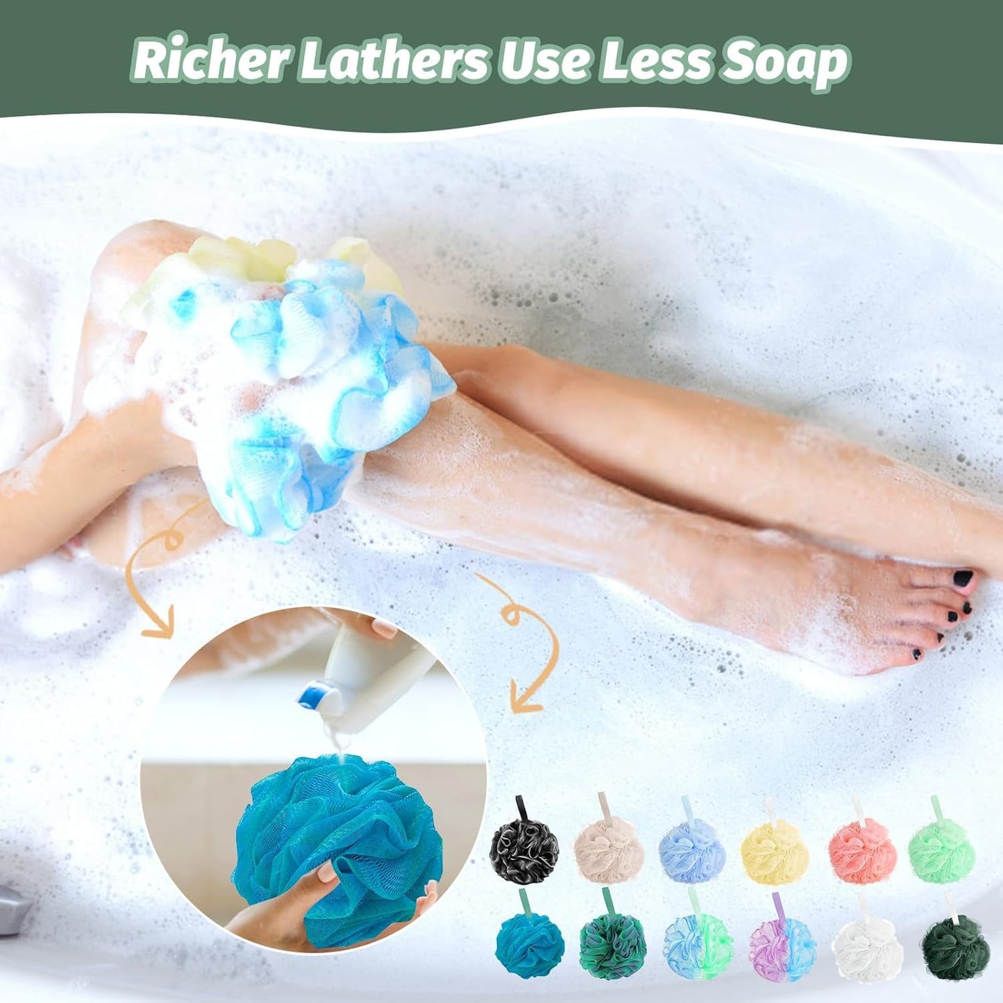 Amazerbst loofah,Shower loofah loofah Sponge,Sponge Body Scrubber for Women and Men (Grey Green Blue White Pink Yellow) Beauty and Personal Care Amazerbst