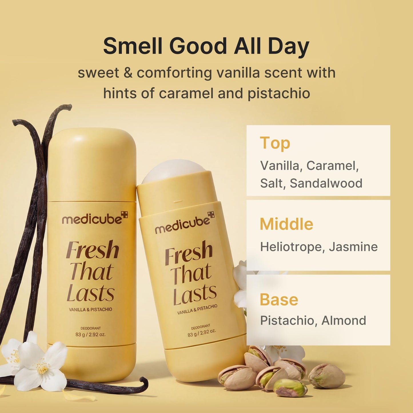 medicube Kojic Acid & Turmeric Aluminum-Free Deodorant | Vanilla & Pistachio Perfumed Stick, All-Day Odor Protection for Women & Men | Underarm Beauty and Personal Care medicube