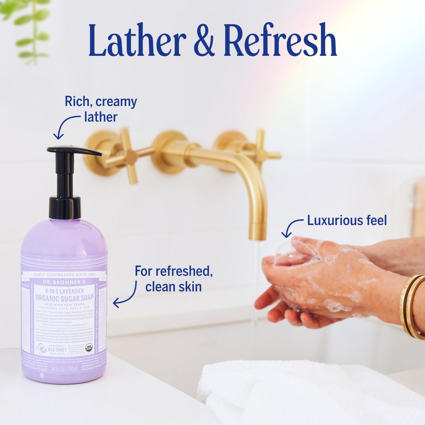 Dr. Bronner's - Organic Sugar Soap (Lavender, 24 Ounce) - Made with Organic Oils, Sugar and Shikakai Powder, 4-in-1 Uses: Hands, Body, Face and Hair