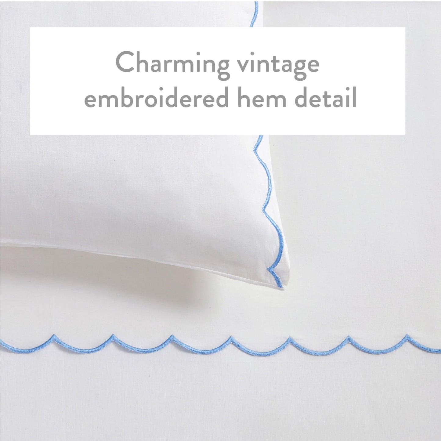 Peri Home King Size Pillow Cases, 2 Pack, Breathable Soft 300 TC 100% Cotton with Embroidered Scalloped Edge, Set of 2 Pillowcases, King, White with