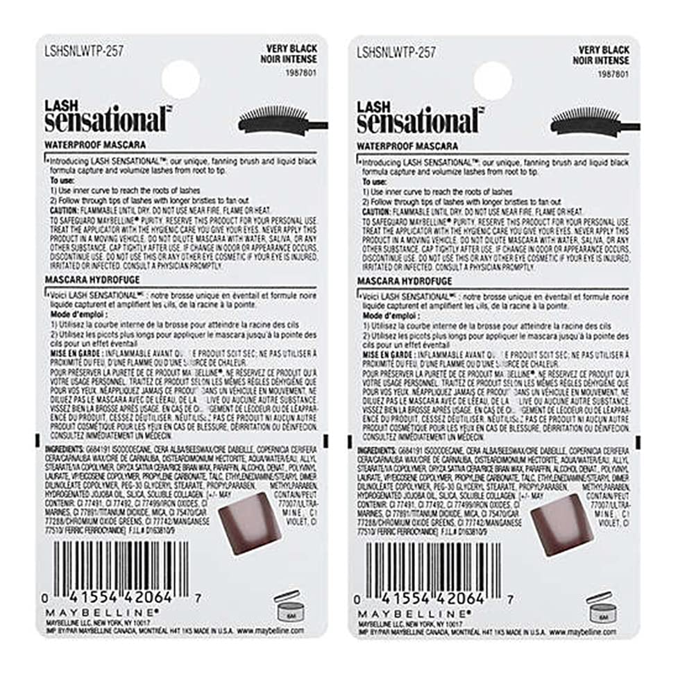 Pack of 2 Maybelline Lash Sensational Full Fan Effect Waterproof Mascara, Very Black 2572